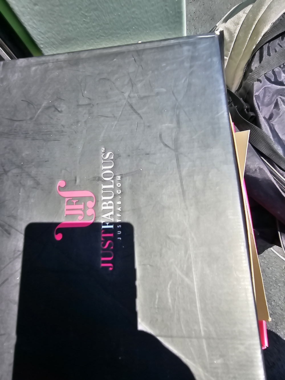 JUSTFAB Black Shoe Box with Pink Logo